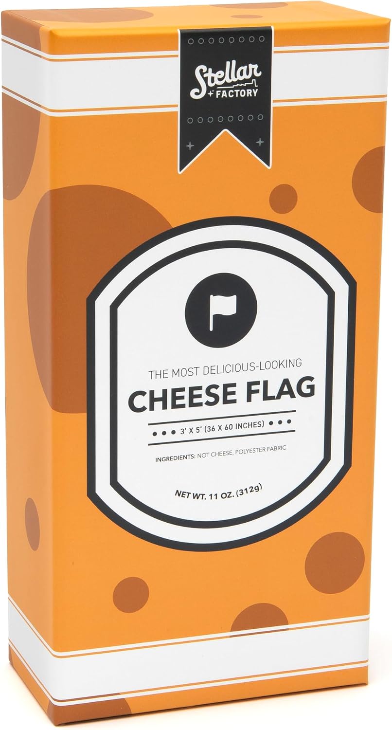 Stellar Factory Cheese Flag | 3' x 5' Weatherproof Swiss Cheese Cutout Design | Grommets Included | Novelty Outdoor Flag Gift
