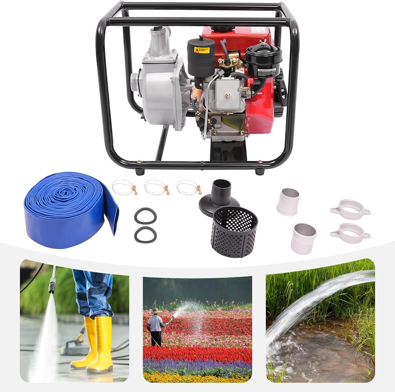 3-Inch Diesel Water Pump – 196CC 4-Stroke High-Pressure Trash Pump For Farm, Garden, Irrigation – 40 M³/h Flow, 26m Max Lift