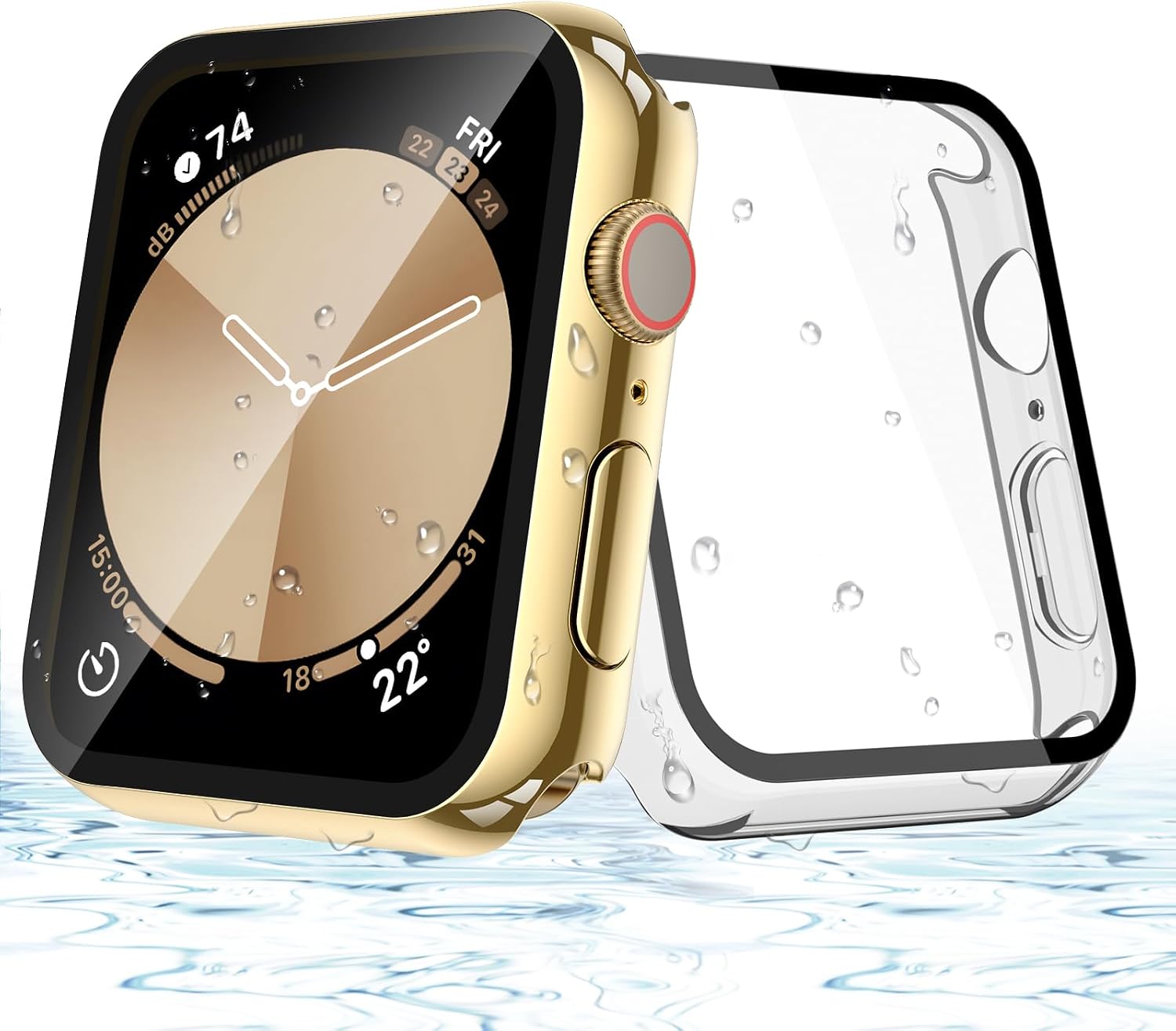 JULK [2 Pack] Waterproof Case for Apple Watch 44mm Built in Tempered Glass Screen Protector, Guard with HD Glass, Hard PC Cover for iWatch Series New SE 3 (2025)/6/5/4 44mm (1 Gold + 1 Transparent)