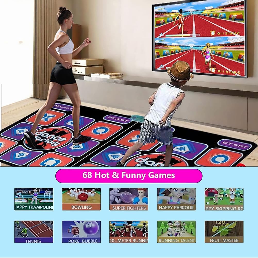Dance Mat Double for Kids and Adults, Multi-Function Electronic Yoga Fitness Pads, with Game Controller, Non-Slip Running for, Gifts for Girls Boys