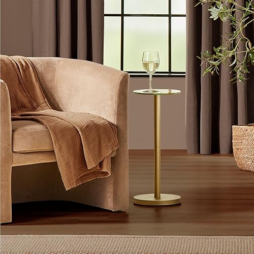 Miniatura 6 de mDesign Mesa de noche lateral o final de cristal, pequeña y moderna mesita de noche de metal con acento redondo para sala de estar, dormitorio,