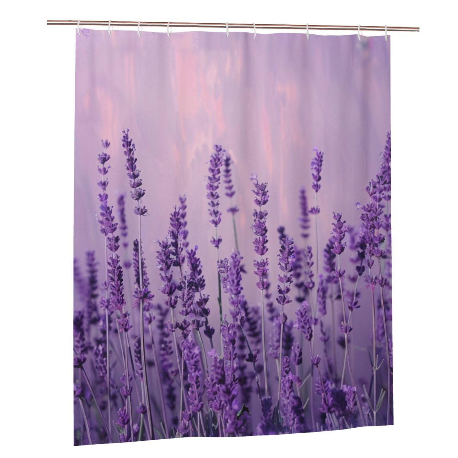 BWWHCCTI Romantic Lavender Printed Shower Curtain With 12 Plastic Hooks Opaque Quick Drying Waterproof Shower Curtains Sets For Bathroom 152x183 Cm