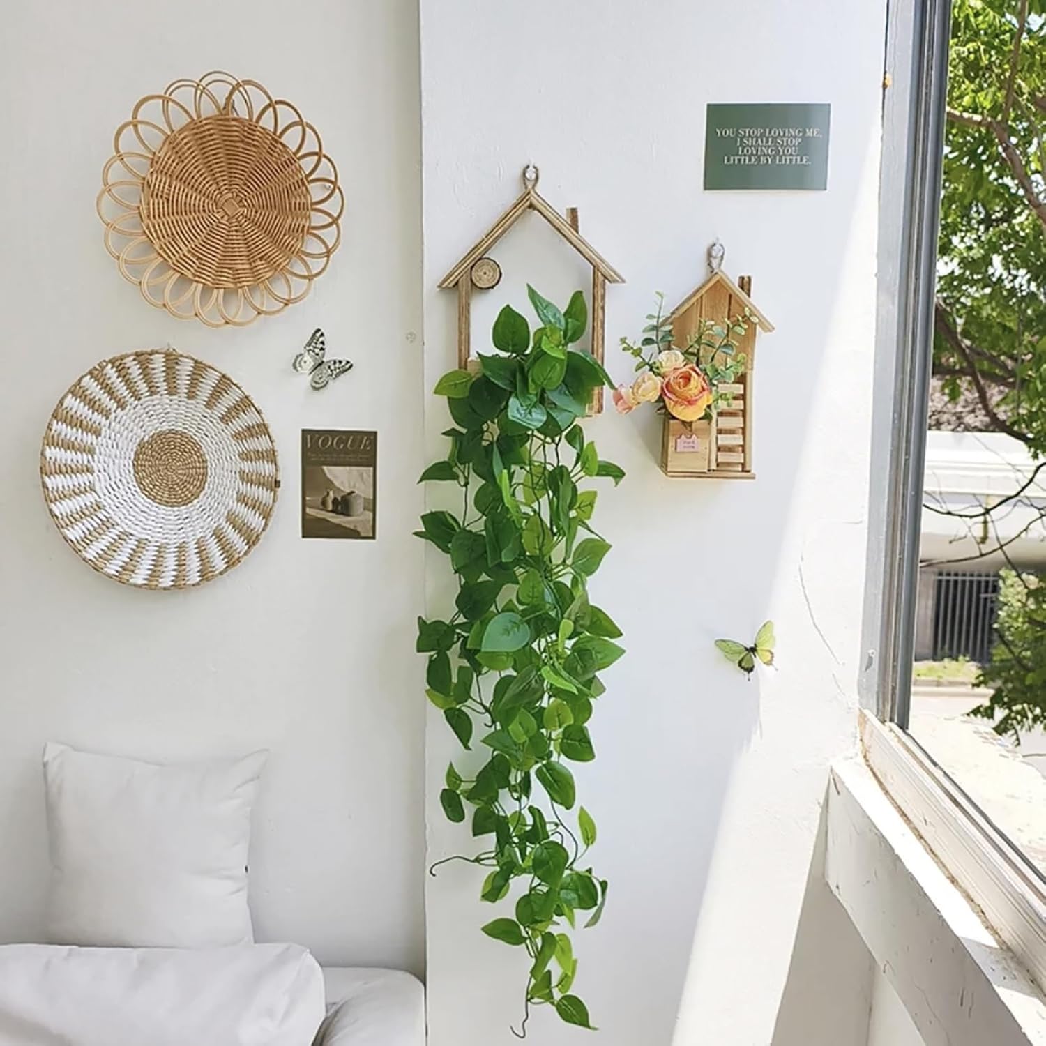 Fake Hanging Plants Vines for Room Decor, 2pcs, Faux Vines Hanging Plant Greenery for Wall Home Living Room Indoor Outdoor Decor (No Baskets) - Image 3