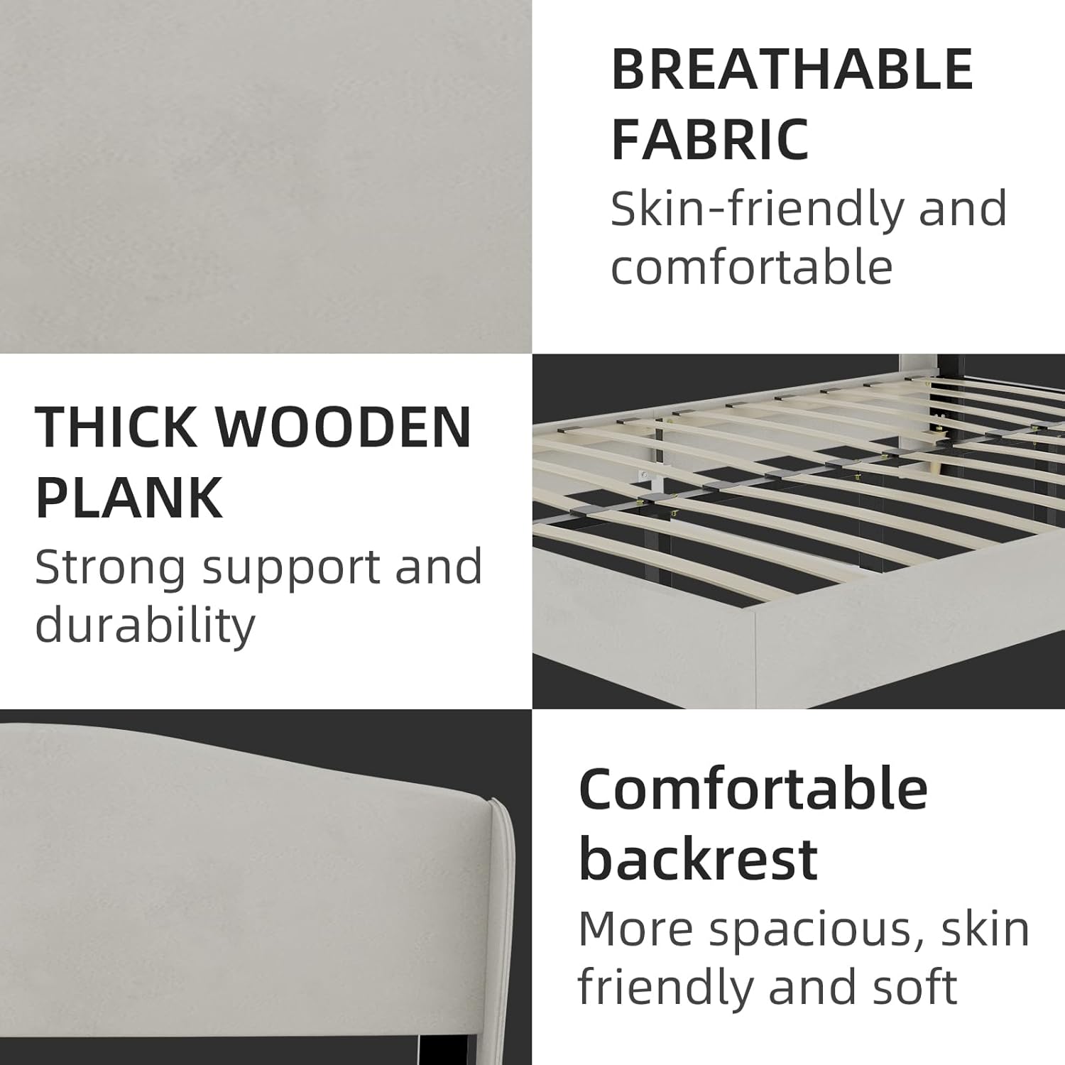 Full Size Platform Bed Frame, Full Size Bed Frame with Headboard, Velvet Bed with Sturdy Frame, No Box Spring Needed, Noise Free, Beige