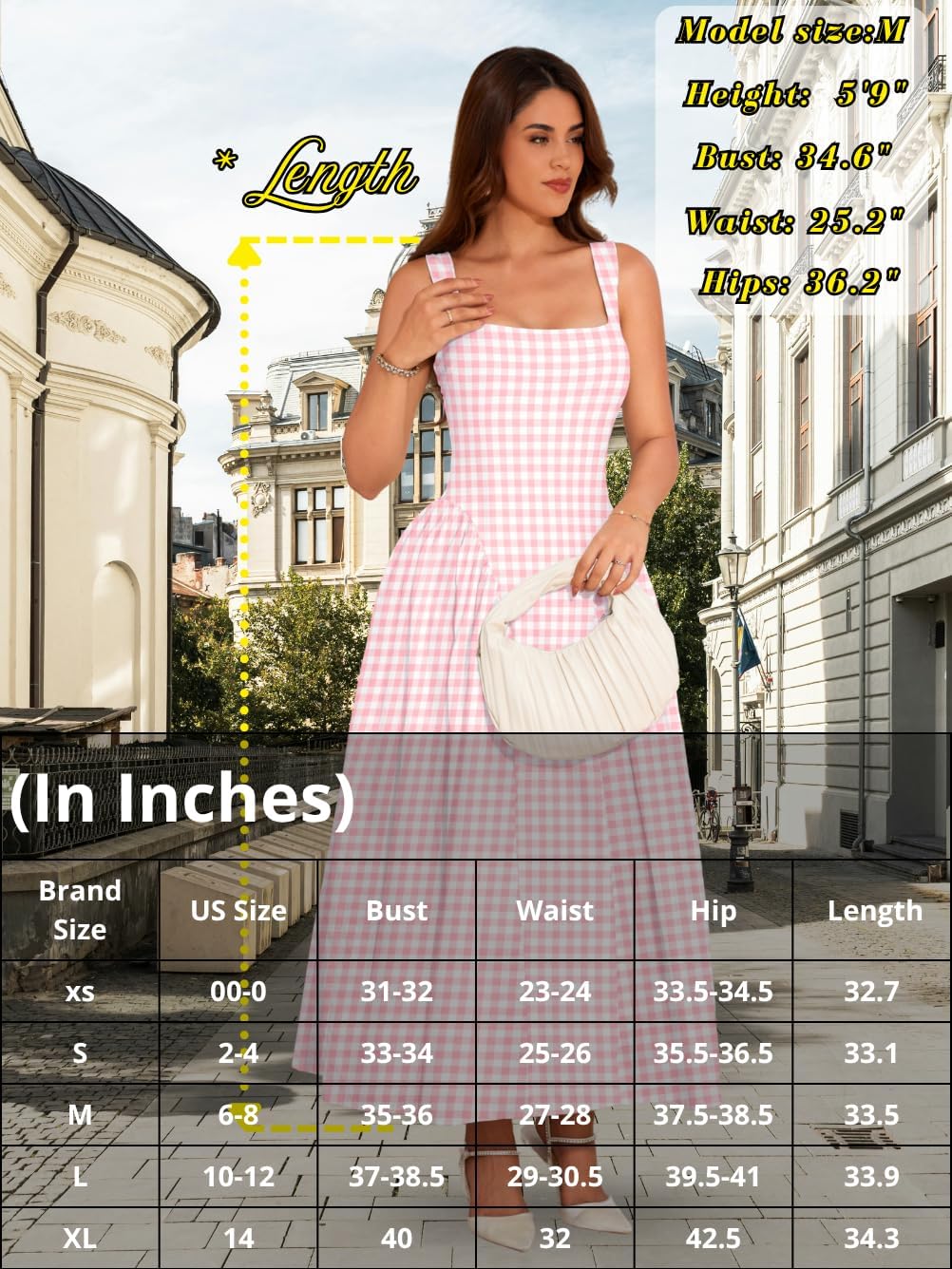 Plaid Maxi Dress, A-Line Drop-Waist, Wedding Guest Tea Party, Pastel Gingham Square Neck Flowy Semi Formal - Image 7
