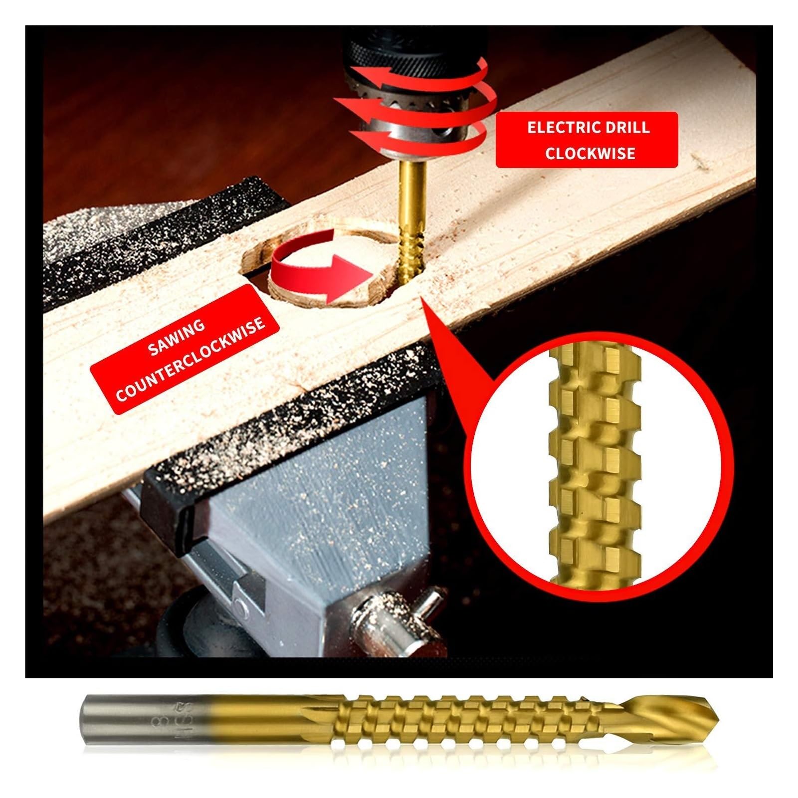 Brocas de pagoda diente sierra recubiertas titanio 6 piezas | Brocas escalonadas con ranura en espiral especializadas for trabajos de perforación en madera(With Case)