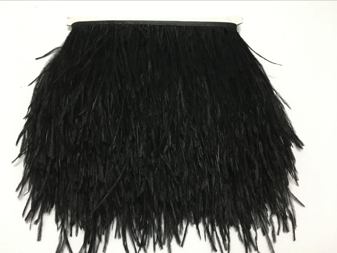 MELADY 2 Yards Fashion Dress Sewing Crafts Costumes Decoration Ostrich Feathers Trims Fringe with Satin Ribbon Tape (Black)