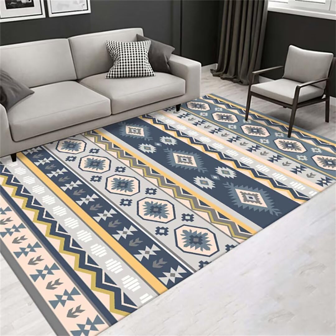 Tapis de décoration gris bleu à imprimé géométrique irrégulier avec dossier antidérapant