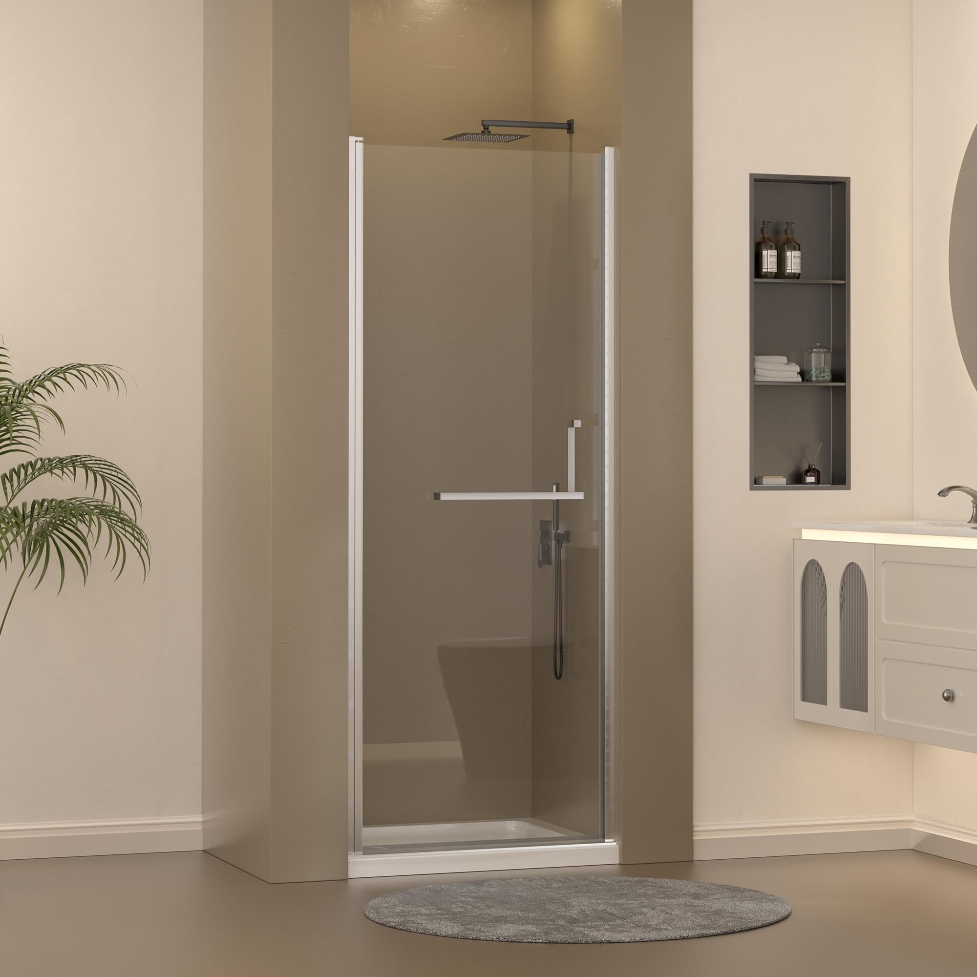 frameless pivot shower door 29-30" w x 72" h, pivot swing shower glass door with 1/4"(6mm) clear tempered glass shower door, easy to clean bathroom shower door, brushed nickle