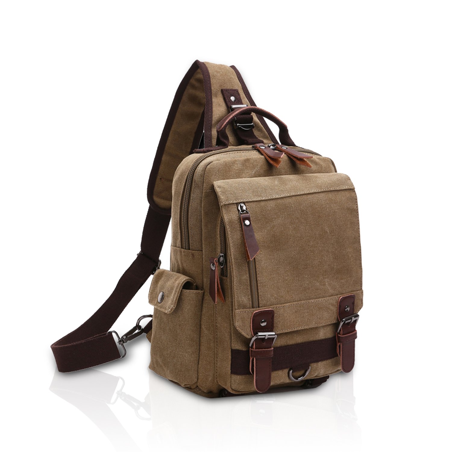 FANDARE Retro Sac de Poitrine Homme Petit Sac À Dos Femme Sling Bag Toile Sac d'Epaule Sacoche Sac Bandoulière pour Affaires Université École Cyclisme Camping Voyage Cartable Noir A