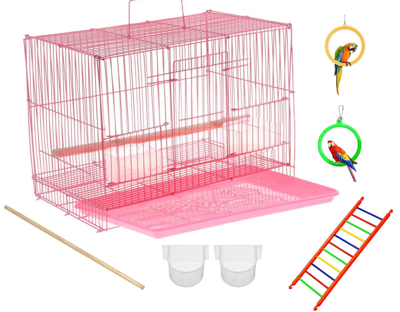 VAYINATO Stainless Steel 1.5 Feet (18 Inch) Pink Color Birds Cage For Budgies, Finches, Love Birds, Cocktails, Conures & All Small Birds With Free Hanging Toys By Petzlifeworld