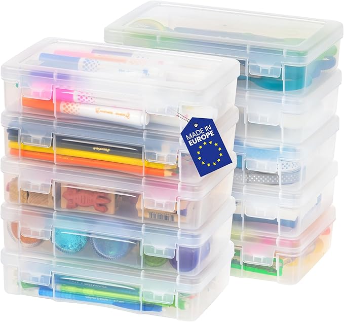 Iris Ohyama, Mallettes de Bureau en Plastique, 1,4 L, Lot de 10, Transparent, Empilable, Clip de fermeture, pour Papeterie, Documents, Stylos, Crayons, Petits Outils, sans BPA, Organisateur, MCC-220