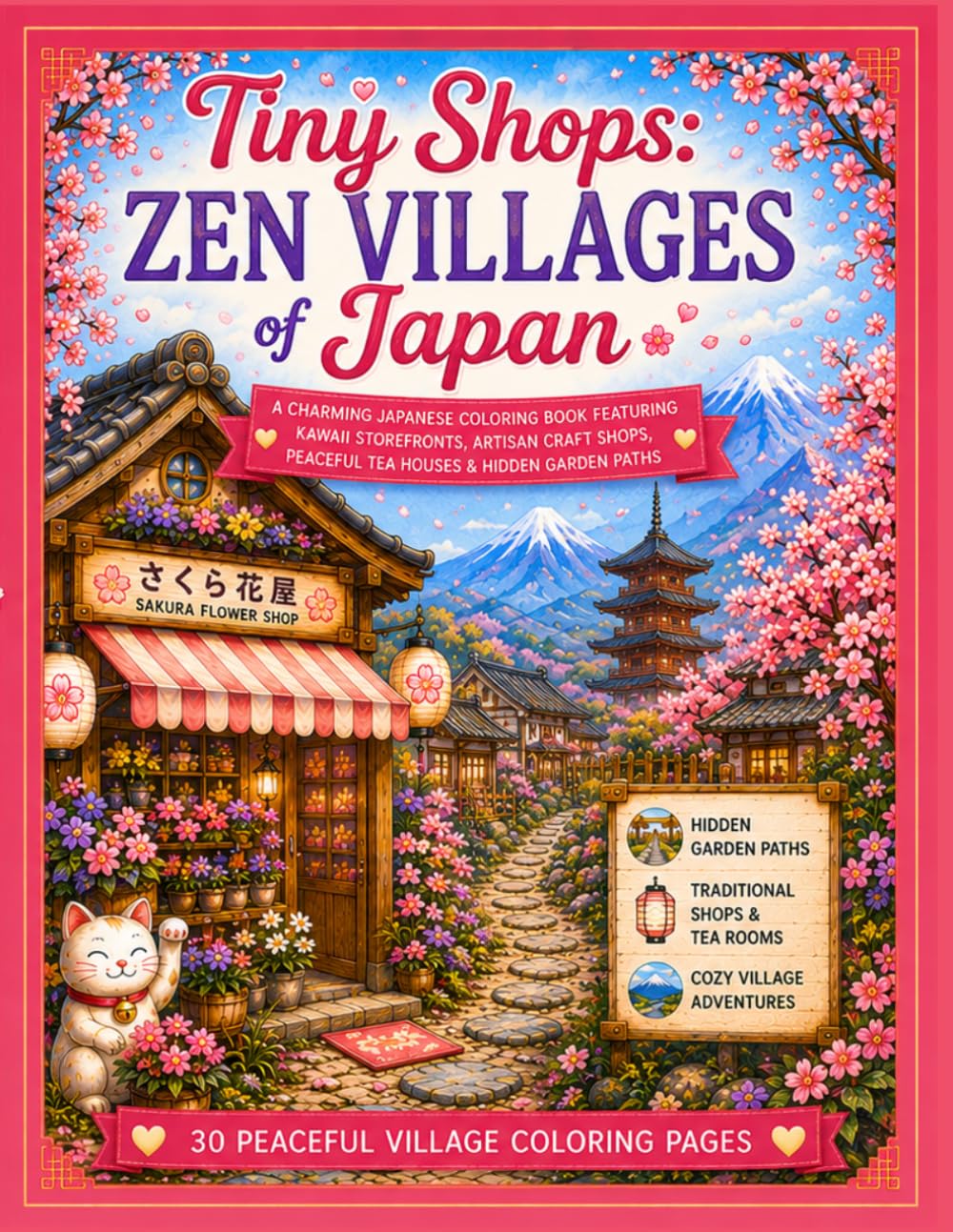 Tiny Shops: Zen Villages of Japan: A Charming Japanese Coloring Book Featuring Cozy Storefronts, Peaceful Gardens, Hidden Paths, Traditional Tea Rooms ... Adventures (Tiny Shops Coloring Book Series)