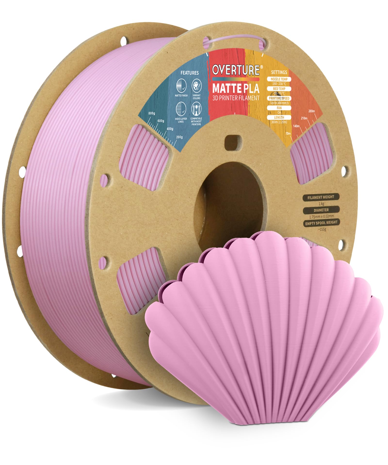 OVERTURE Matte PLA Filament 1.75mm, Easy to Print, PLA Matte 3D Printer Filament 1kg (2.2lbs), Cardboard Spool, Accuracy ± 0.02mm (Matte Pink)