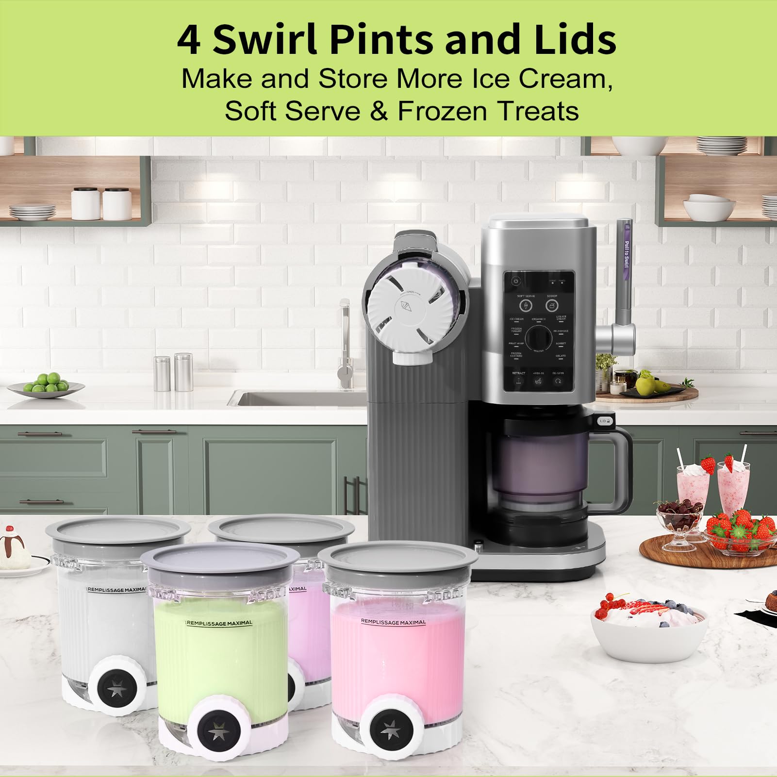GoMaihe Behälter Kompatibel mit Ninja Swirl CREAMi: 4er-Set Tubs Zubehör für die Ninja Creami NC701 NC700 - BPA-frei Spülmaschinenfest