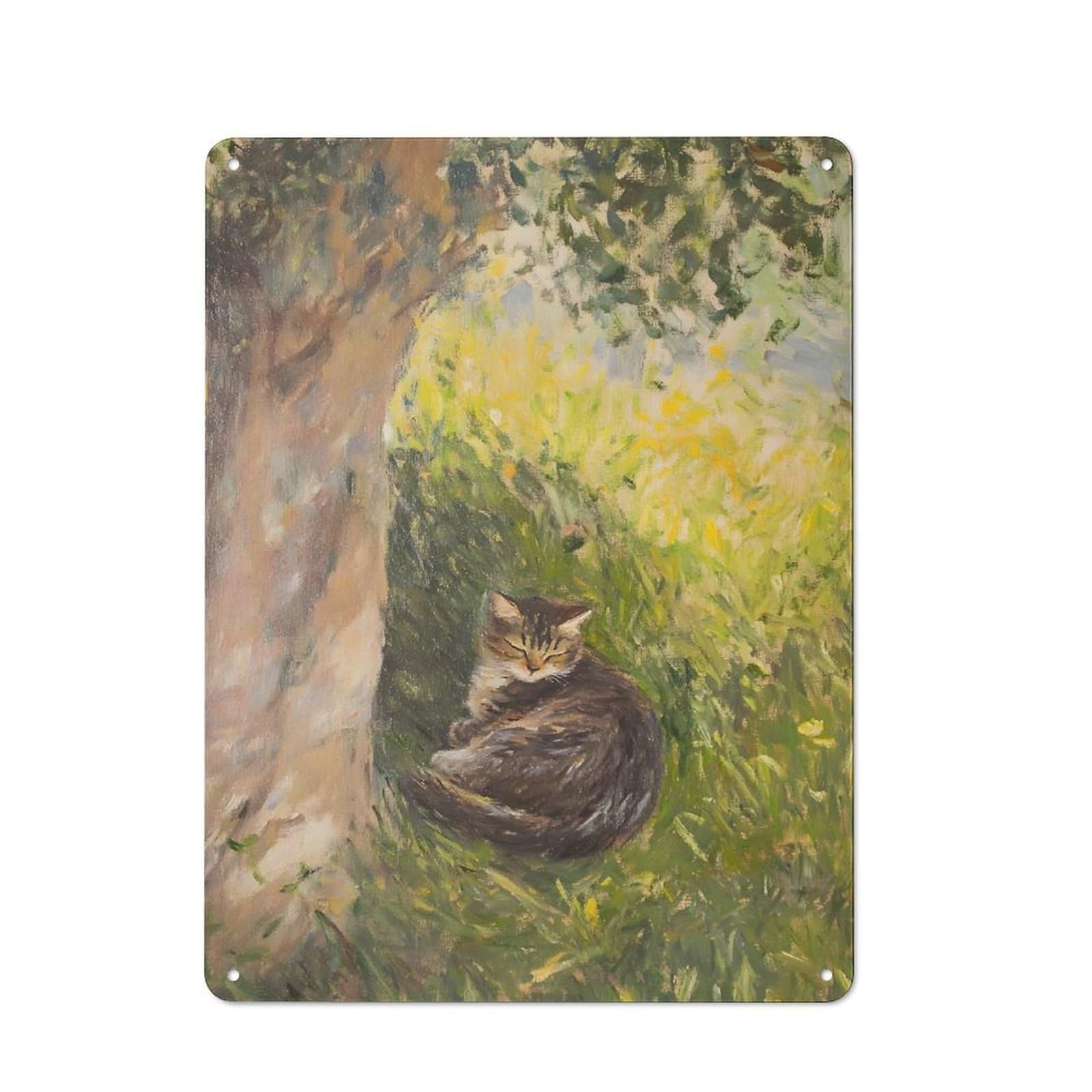 Junmoney Style-1 Cat Napping In The Garden Tin Sign 40X30cm, Vintage Home Bar Decor For Cafe, Pub, Workshop Or Home Bar, For Relaxed Wall Styling