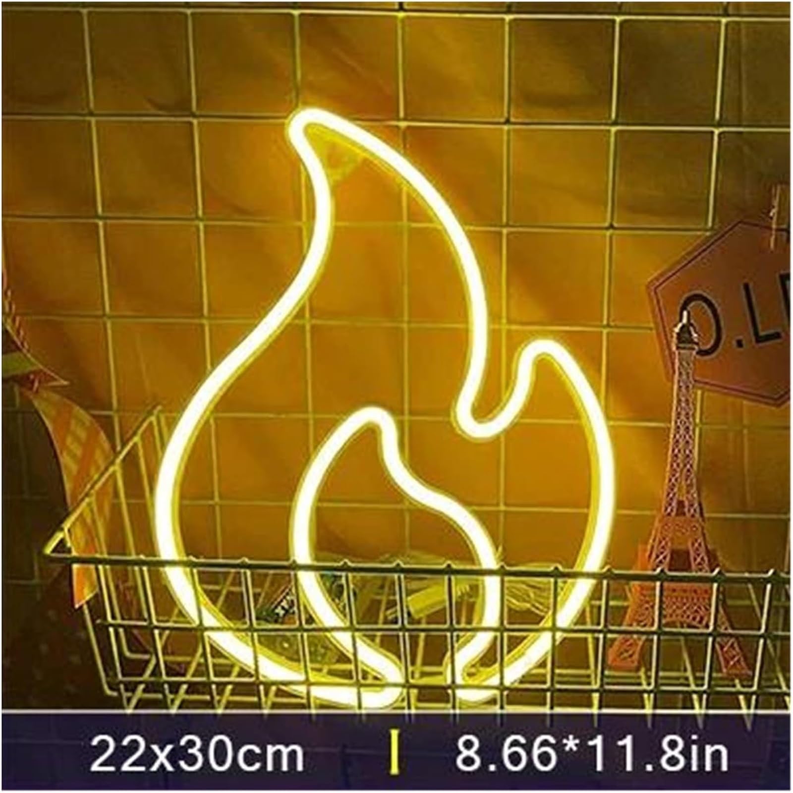 Lettere colorate, illuminazione interna, fiamma per insegna al neon, pannello luminoso per cameretta dei bambini(Giallo)