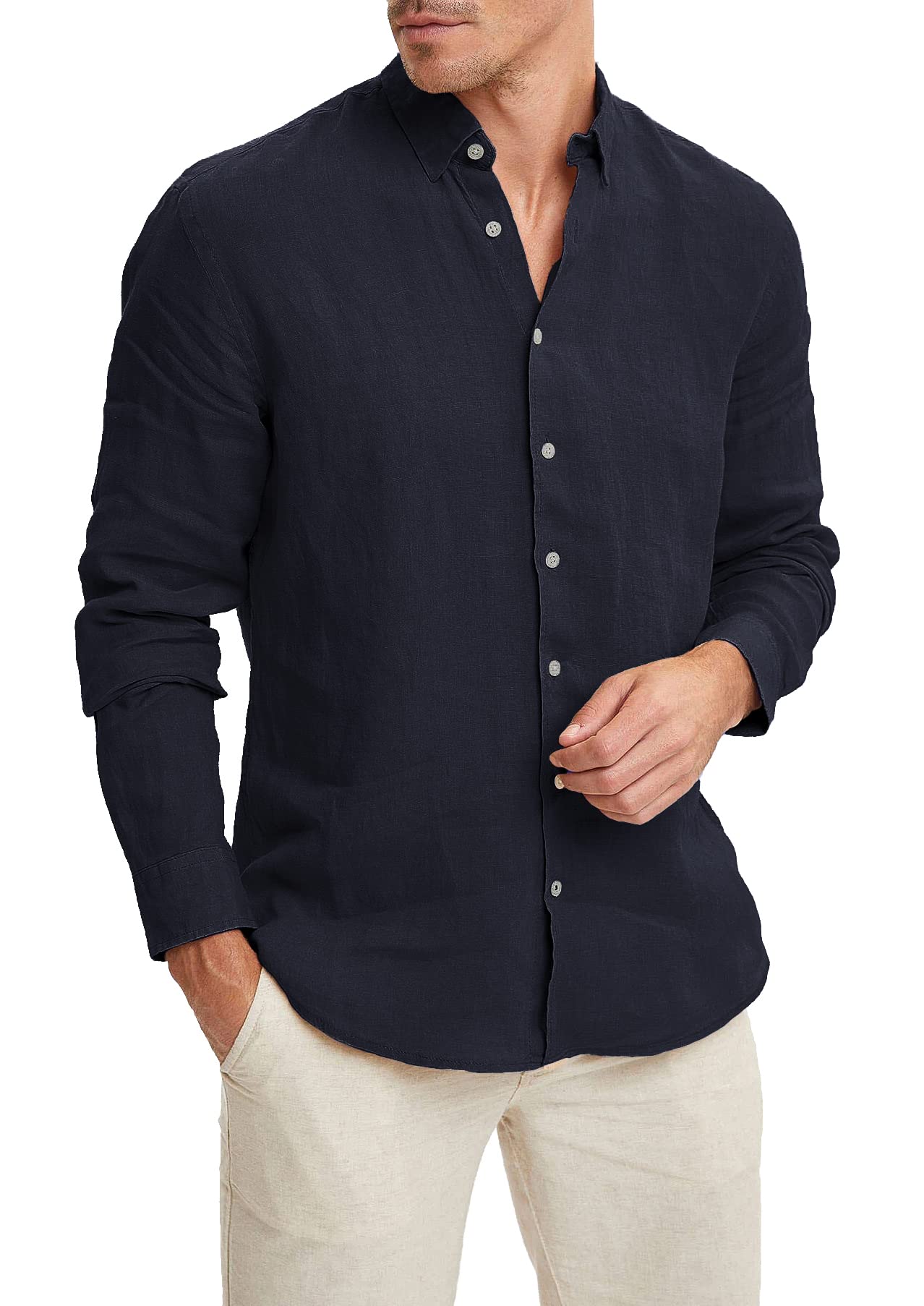 Evoga Camicia in Lino Uomo Sartoriale Casual Elegante Primavera Estate Fresca
