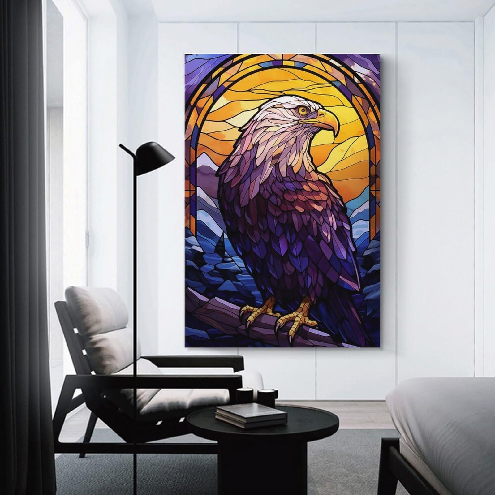 Junmoney Unframe-Style-7 Eagle Stained Glass Hanging Wall Art, 24X36inch(60X90cm), For Bedroom Decor, Cosy Corners Or Studios, An Easy Wall Refresh For Bedrooms