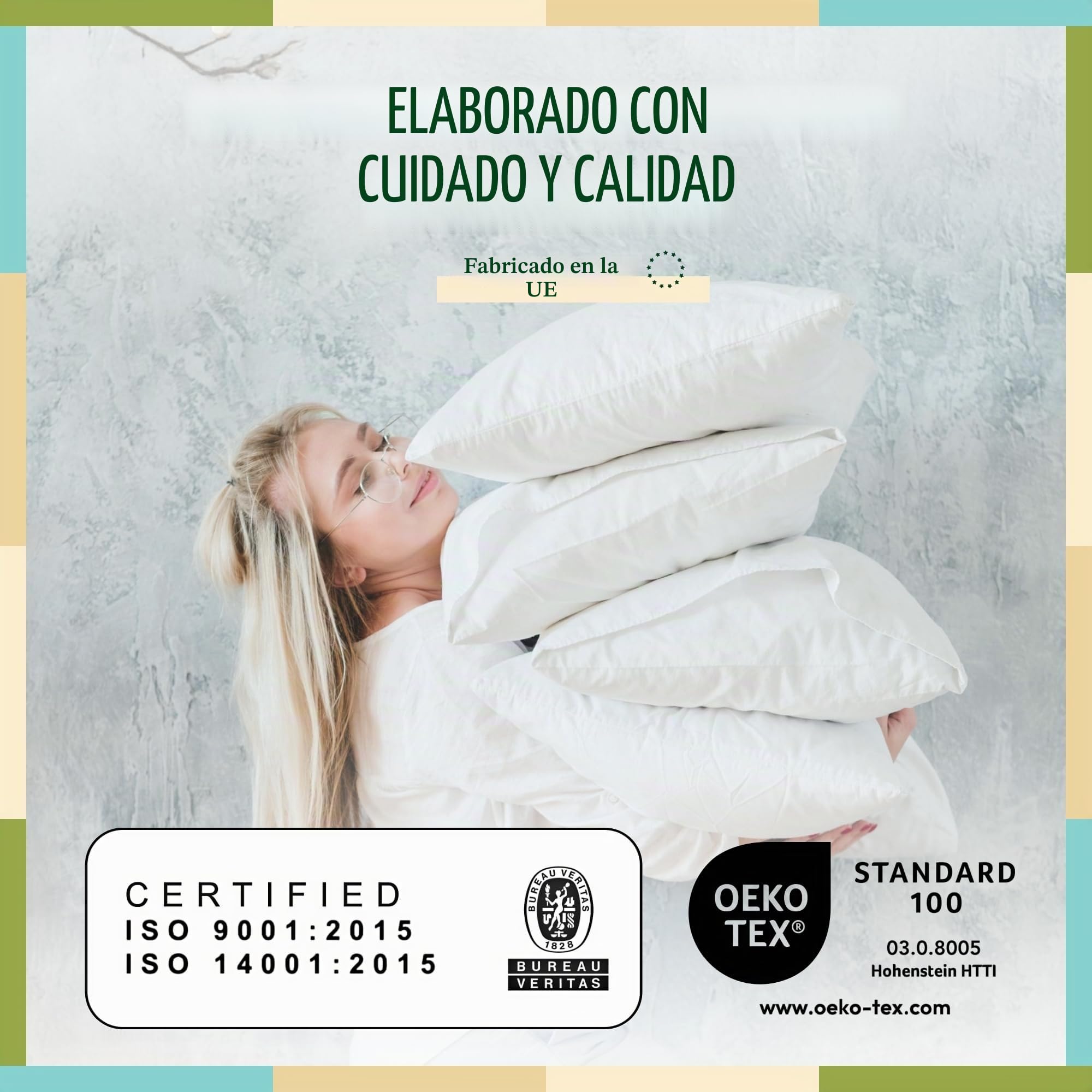 Wendre Set de 2 Almohadas Transpirables Sleep 80x80 cm - Suaves, 100% Algodón Funda de Percal, Lavable - Almohadas de Lujo, Duraderas, Hipoalergénicas