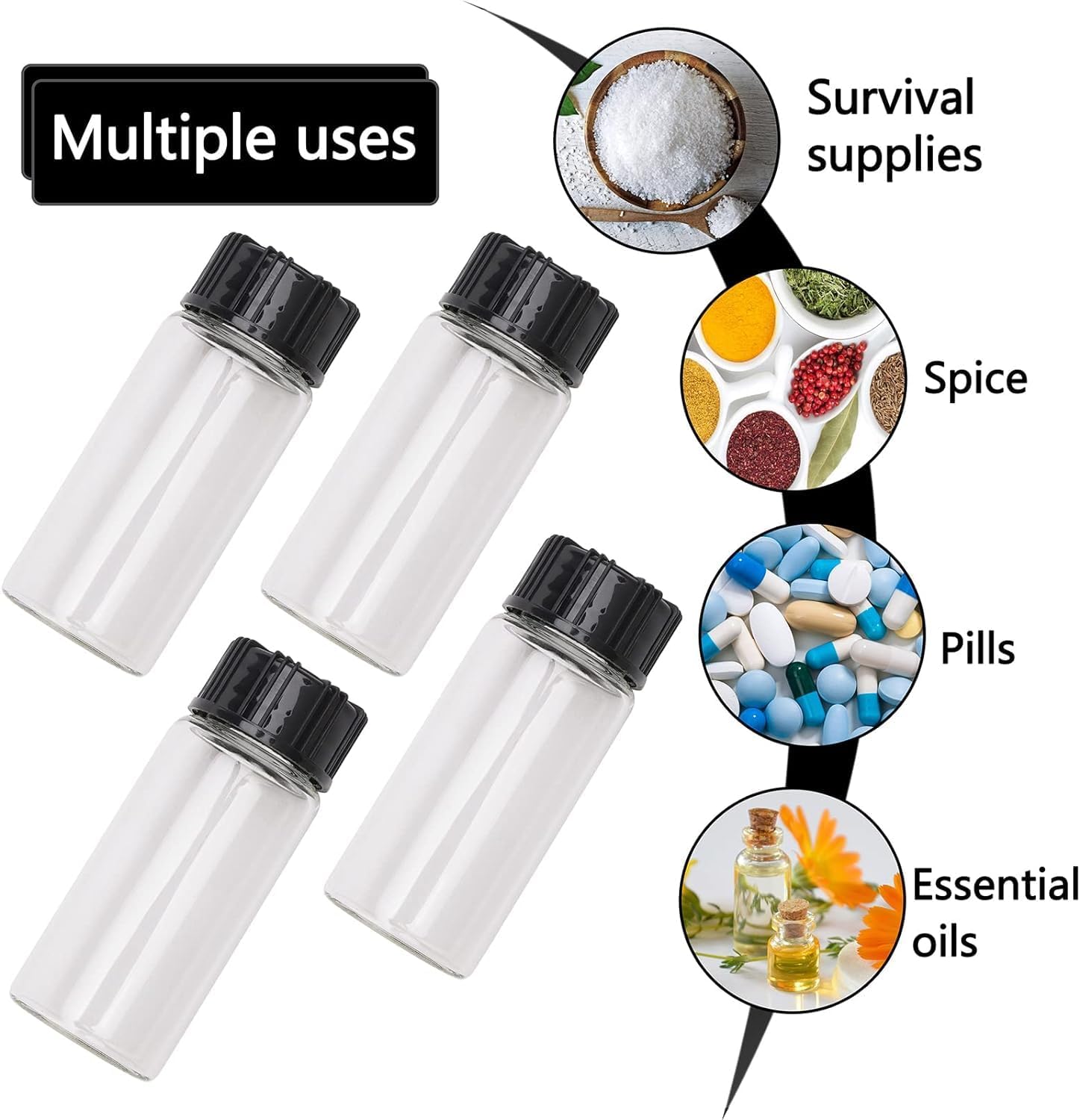 50Pcs Clear Glass Bottles, 10ml 1/3 Oz Liquid Lab Sample Bottles, Small Glass Vials with Screwcap, Mini Container With Lids for Liquids