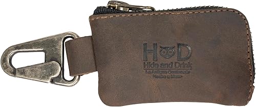 Hide & Drink, Llavero de coche y monedero para cinturón hecho a mano de cuero de grano completo - Bourbon Brown
