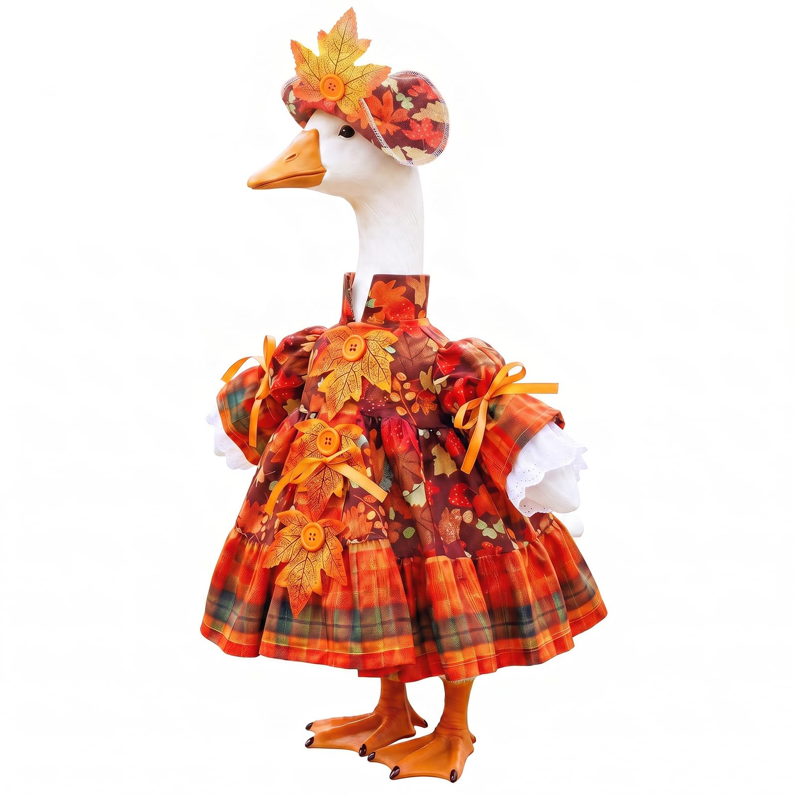 Jokapy Porch Goose Outfit Autumn Maple Leaves Style 23 Inch Lawn Cement Plastic Goose Costume Decorative Garden Statue Dress Up Clothes with Hats for Outdoor Lawn Yard Thanksgiving Party