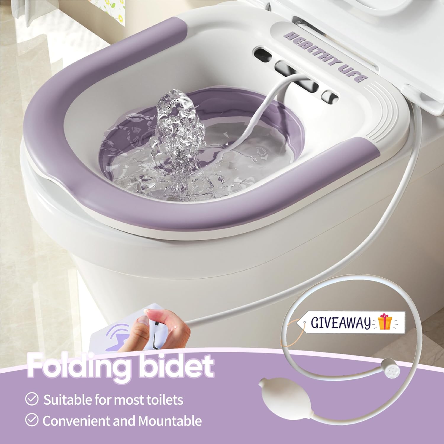 Sitz Bath, Unisex Sitz Bath for Toilet, Electric Sitz Bath for Hemorrhoids, Sitz Bath Soak Tub, Sitz Bath Postpartum Care, Home Use Portable for Easy Storage, Collapsible Storage, Wide Seat (Purple)