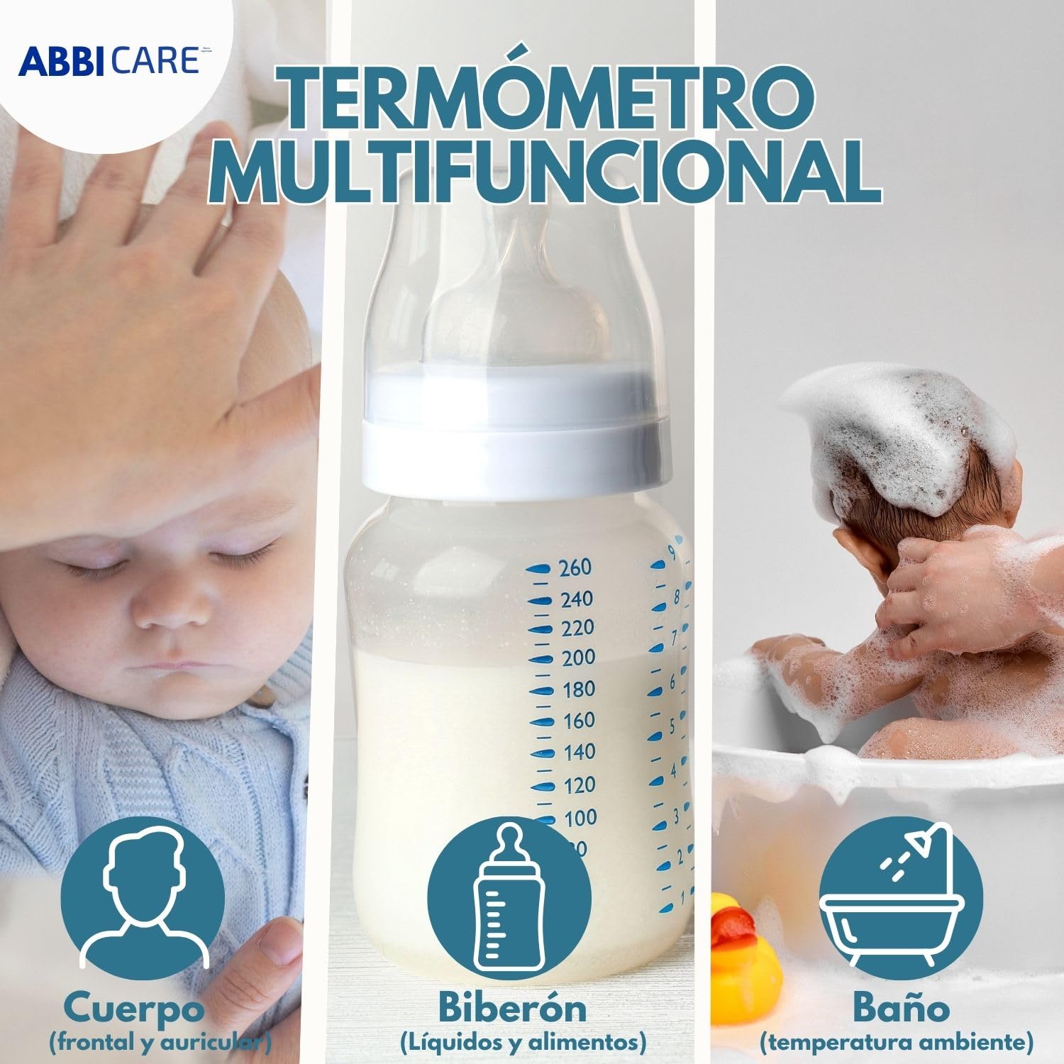 Termometro medico sin contacto ABBICARE™ infrarrojo digital | Frontal y auricular | Niño y adulto – Medición rápida en 1 segundo con estuche – Alta precisión – Uso doméstico y profesional
