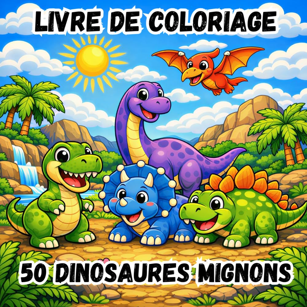LIVRE DE COLORIAGE - 50 DINOSAURES MIGNONS: 50 Dessins Faciles et Amusants | Dinosaures Adorables et Scènes Préhistoriques | Activités Créatives pour Enfants de 3 à 8 Ans