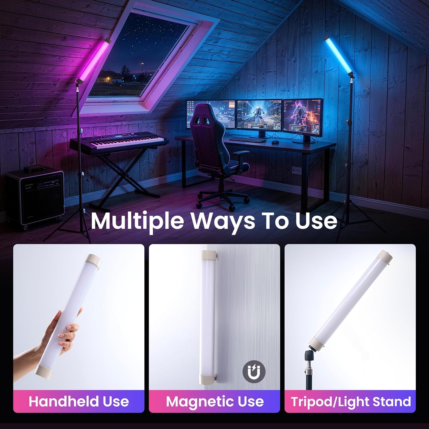 Handheld Light Wand, RGB LED Video Light Stick, 4600mAh Rechargeable Tube Light for Photography, 2700-7500K, 9 Effects, Magnetic Portable Camera Fill Light for Video Shooting, Portrait, Vlog, Tiktok