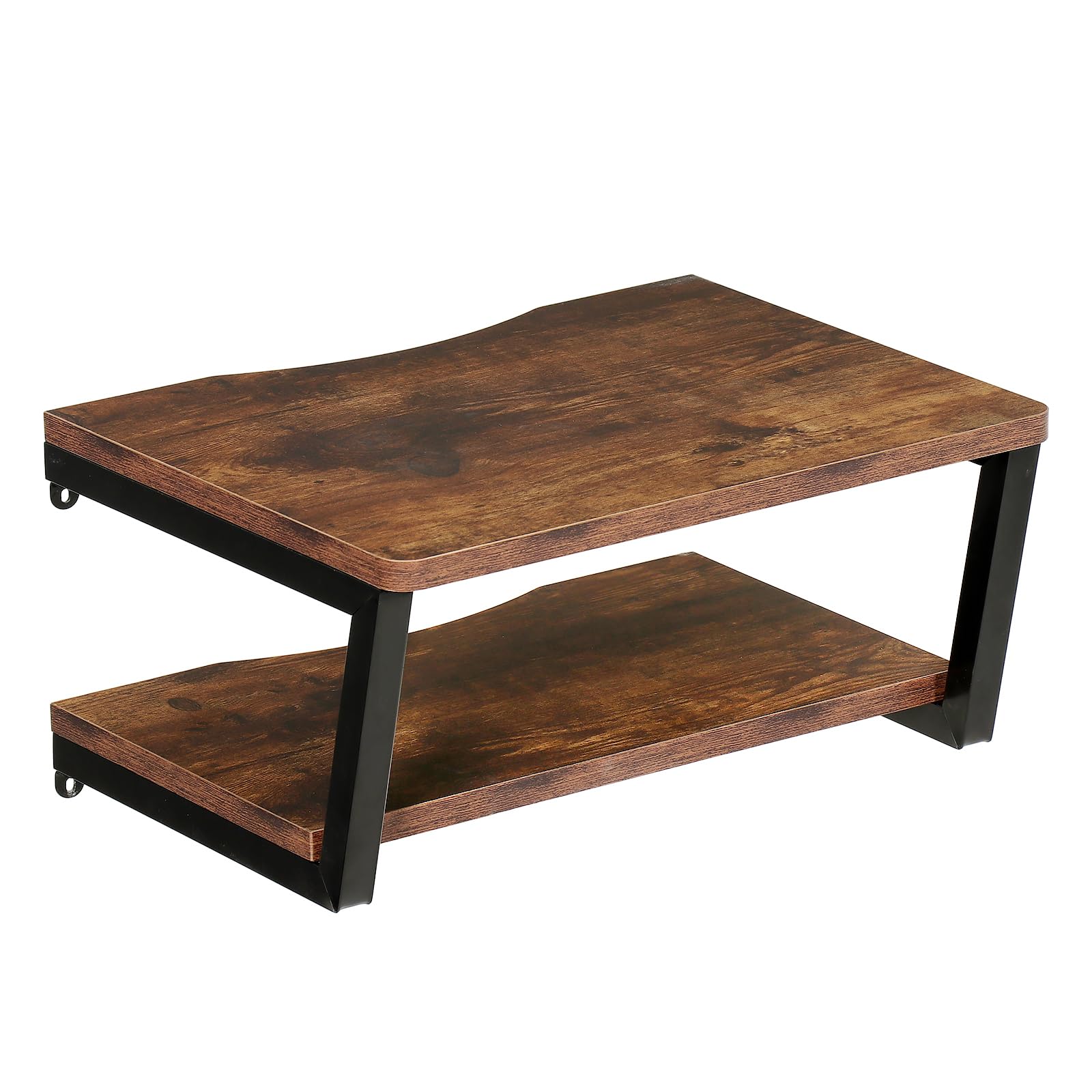 LUCKUP 2 Tier Floating AV Shelves Wall Mounted Projector Shelf Wooden Media Stand with Cable Relief Notch, Entertainment Center Metal Steel Frame