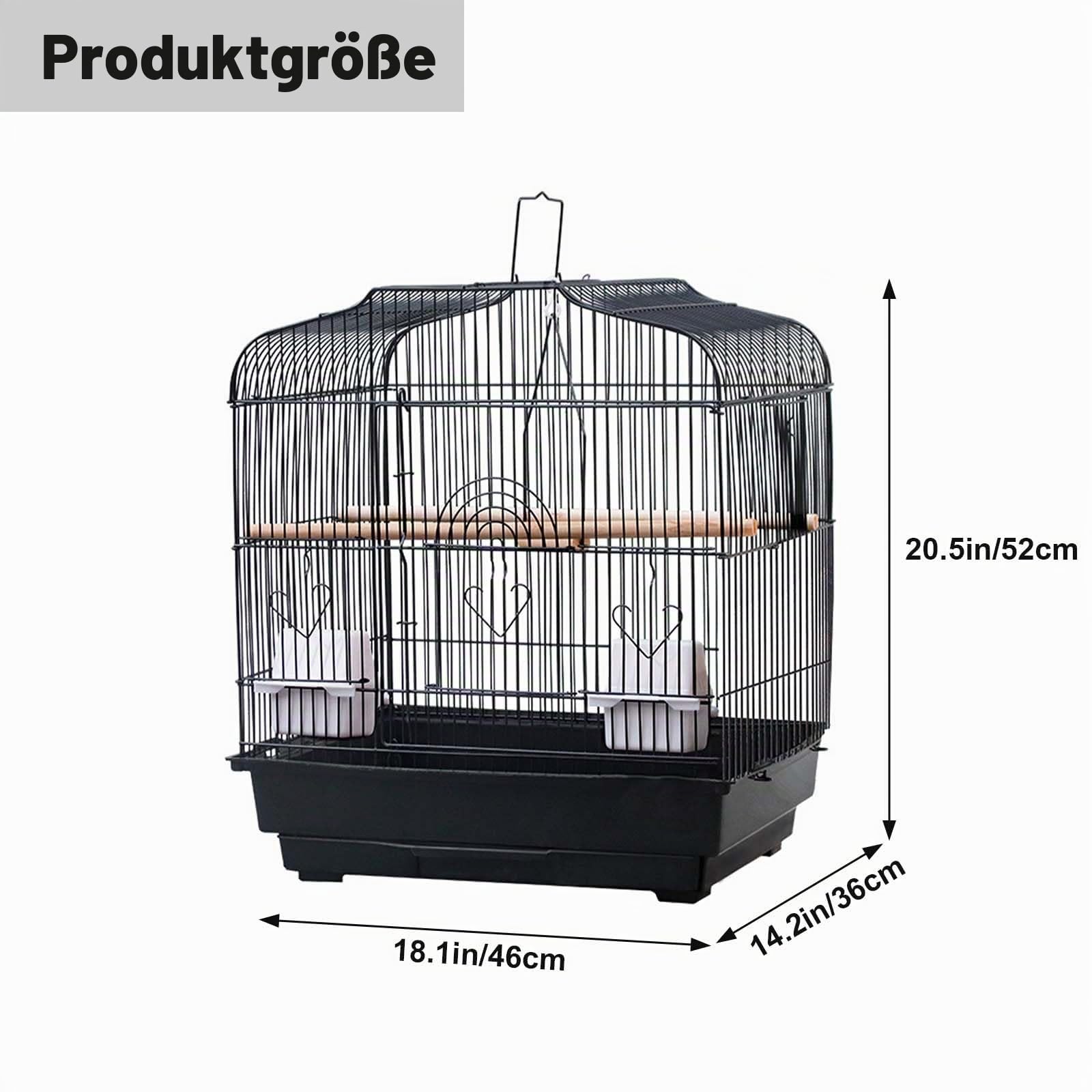 Reise-Vogelkäfig, Metallträger mit Griff, 2 Standstangen, 2 Futterbehälter und Schaukel Nymphensittichkäfig für kleine bis mittelgroße Papageien, Kanarienvögel, 46 x 36 x 52 cm