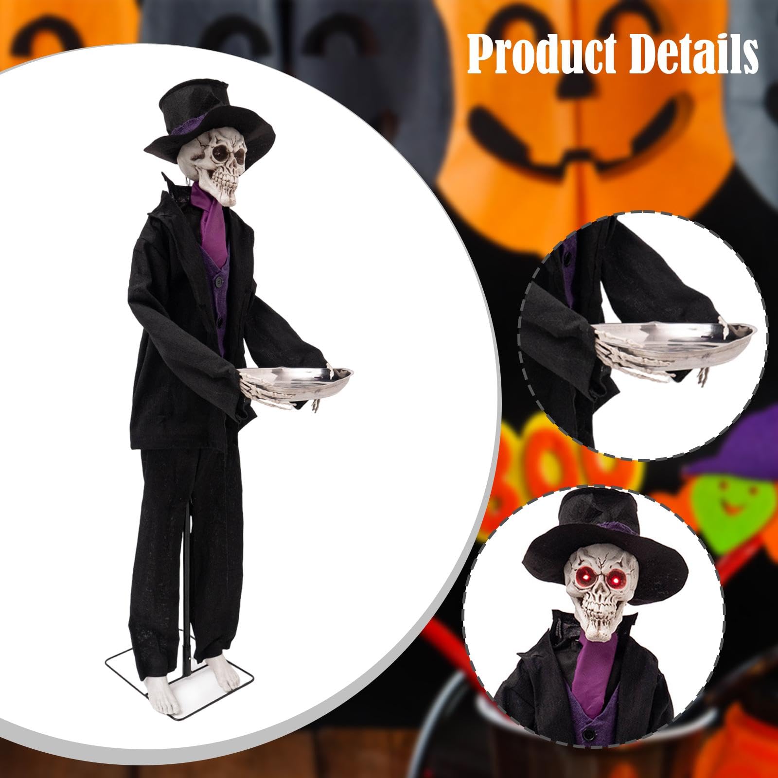 Statua di Halloween Scheletro Fantasma Ornamento Occhi Luminanti Sensore Audio Materiale Pp Facile Attivazione Manuale Adatta per Feste Casa
