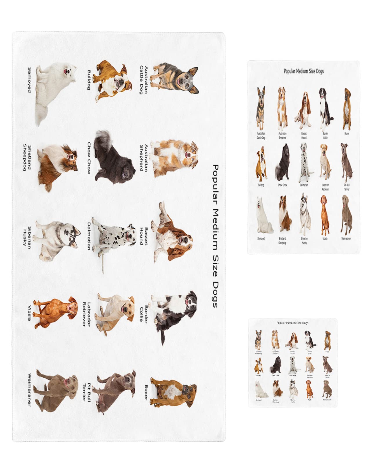 3 Pack Towels sets - Absorbent 1 Bath Towel, 1 Hand Towel and 1 Washcloth, Popur Medium Size Dog Cute Animals Bathroom Towels Set for Bath/Travel/Pool/Yoga/Hotel and Perfect for Daily Use