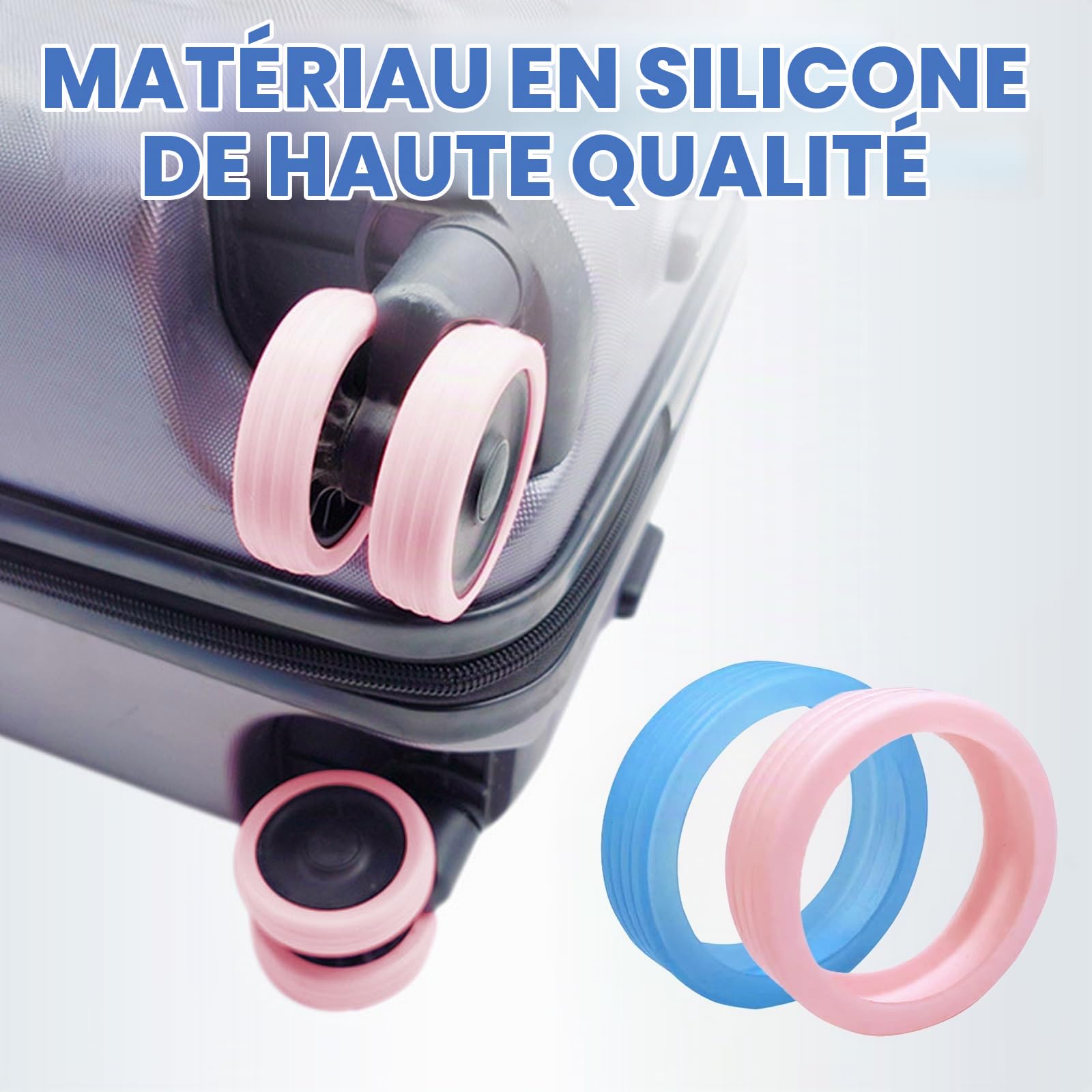 16Pièces Lumineux Protection Roue Valise, Silicone Protege Roulette Valise, Housses de Protection de Roue de Bagage Réduction du Bruit, Couvre-Roues de Bagage pour Valise Absorption des Chocs