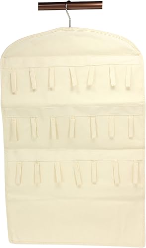Household Essentials Organizador de joyas para colgar pulseras y collares, lienzo natural, blanco, 32 pulgadas de largo x 18 pulgadas de ancho