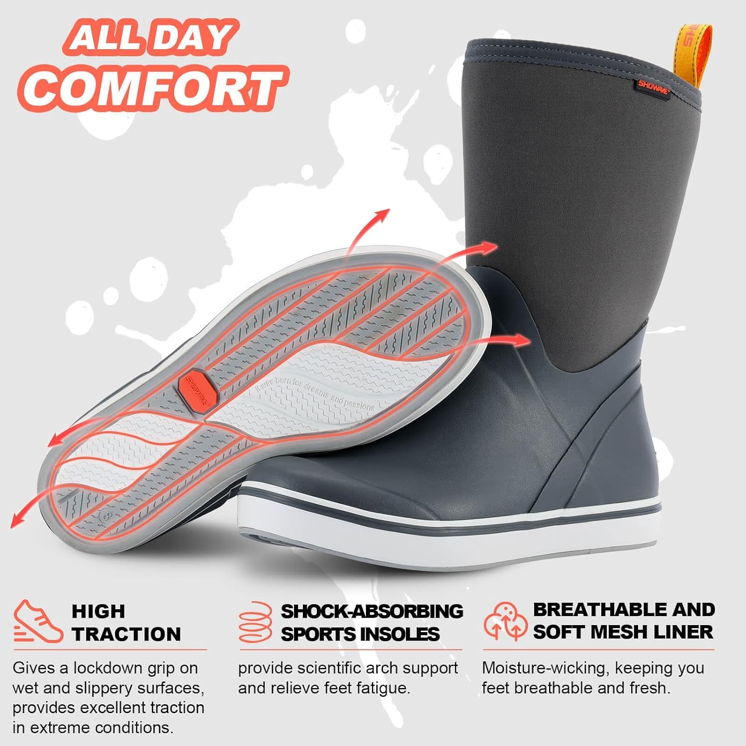 Showave Mid Calf Deck Boots for Men Rain Boots