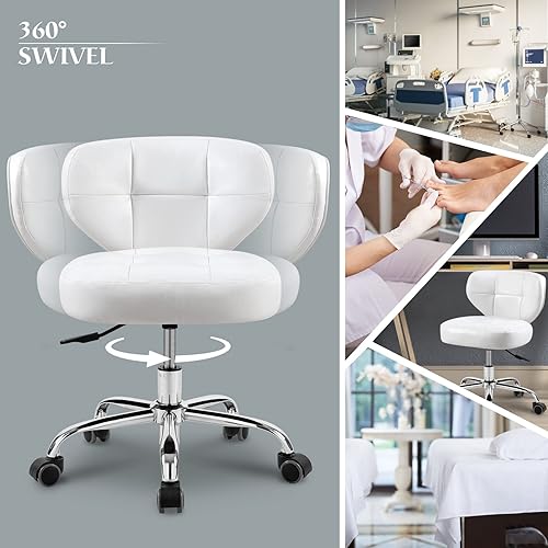 Miniatura 7 de Paddie Taburete de pedicura para tecnología de uñas, taburete hidráulico de spa, soporte de espalda, silla giratoria ajustable de altura corta,