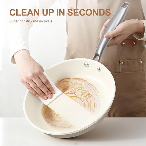 Miniatura 5 de Sartén antiadherente de cerámica de 10.25 pulgadas, sin PFAS, no tóxico, apto para horno y listo para inducción, utensilios de cocina de aluminio