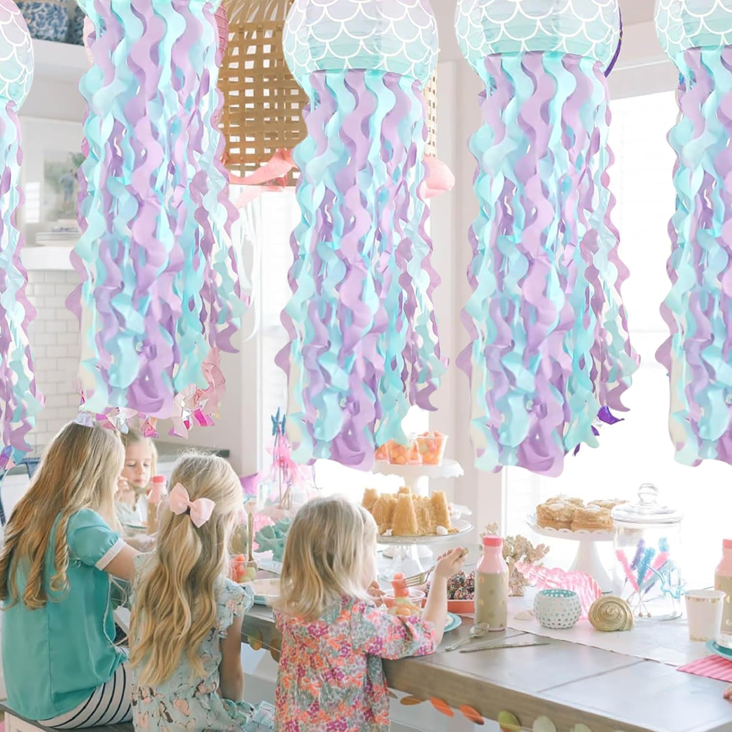 Linternas de Papel de Medusas: TOATELU 4 Piezas 25cm/10inch Linternas Decorativas de Sirena, Decoraciones de Fiesta de Cumpleaños, Suministros de Fiesta Temática del Océano