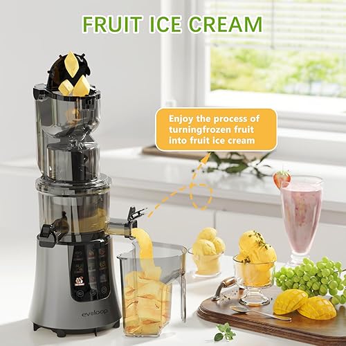 Miniatura 2 de Exprimidor de prensado en frío, 2 en 1 para jugo y helado, extractor de exprimidor lento con pantalla táctil de 200 W con canal de alimentación de