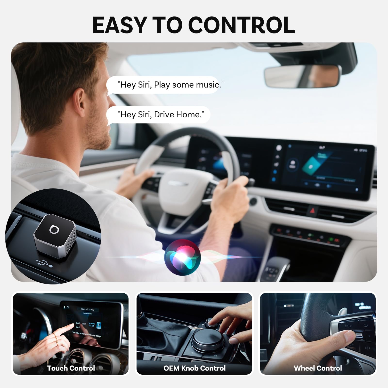 OTTOCAST Mini Pot 2026 Upgraded, 2 w 1 CarPlay i Android Auto Wireless adapter do iOS 10+/Android 11+, Plug & Play, USB/Typ-C, Upgrade, konwertuje przewodowy na bezprzewodowy, srebrny