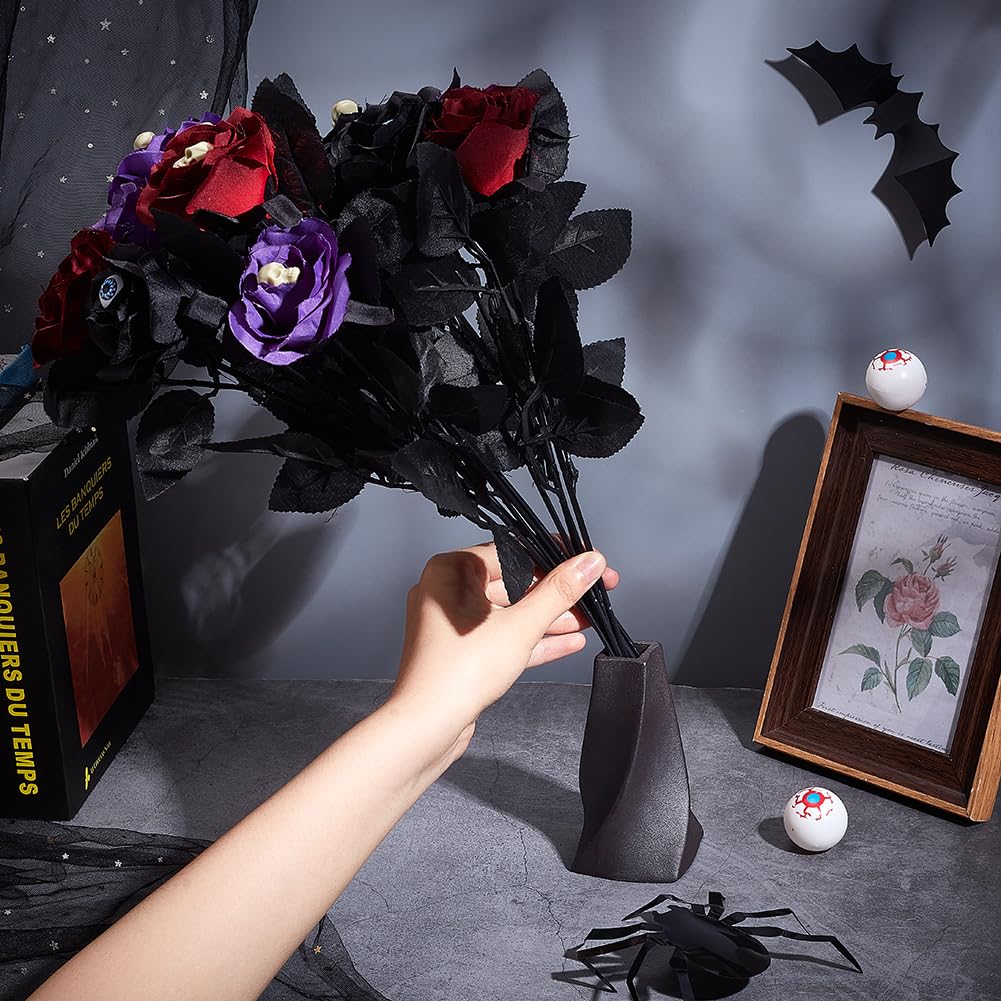 10 Roses Artificielles Halloween Avec Araignées - Bouquet Gothique En Soie Pour Décoration Maison Hantée, Fête Effrayante