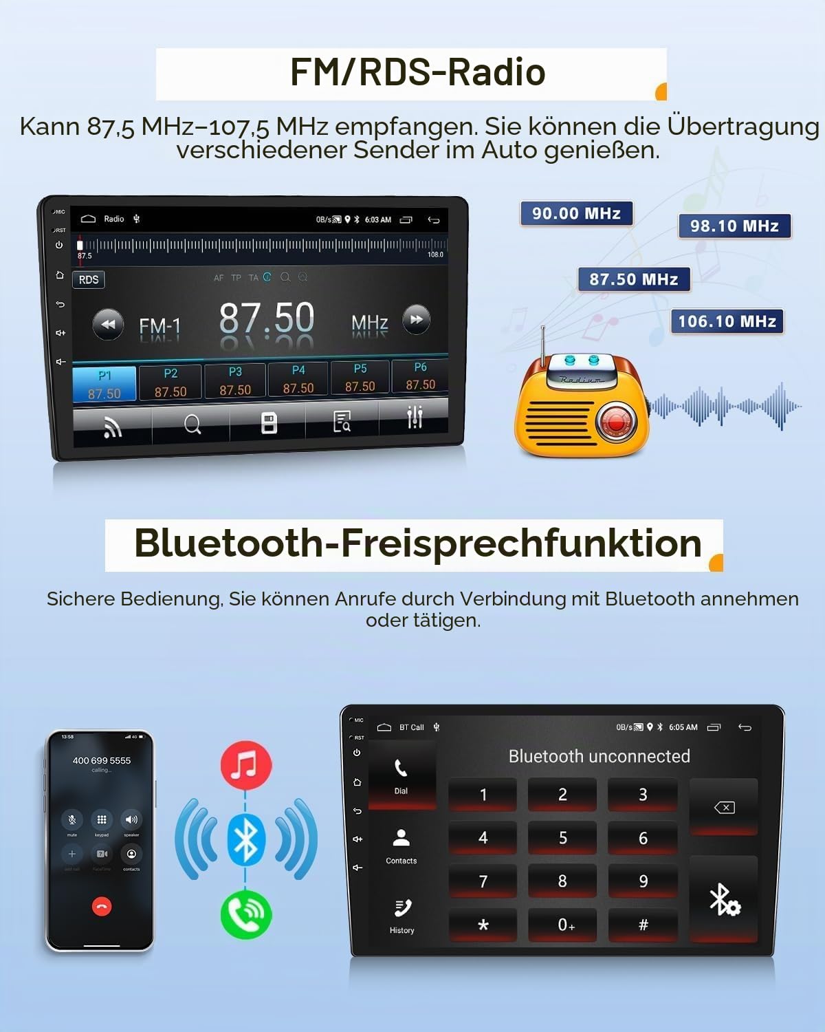 CAMECHO 4G+64G Android 15 Autoradio für Mercedes Benz Vito 3 W447 (2014-2020) mit Navi Carplay Android Auto, Doppel Din Autoradio mit 10 Zoll Bildschirm Bluetooth5.0 RDS/FM MirrorLink+Rückfahrkamera