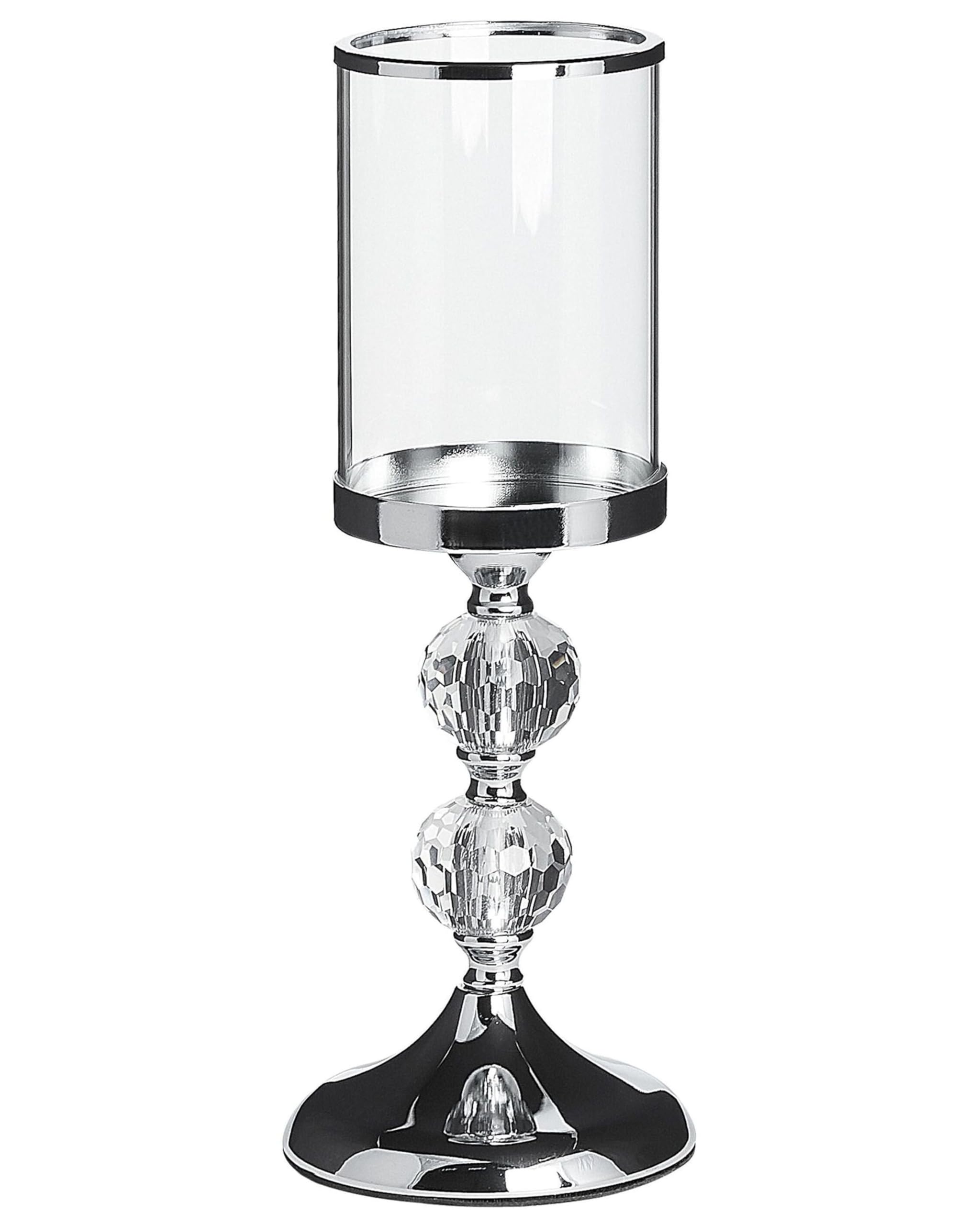 Beliani Silver Glam Vintage Candle Holder Stand Glass Crystals Metal Cotui