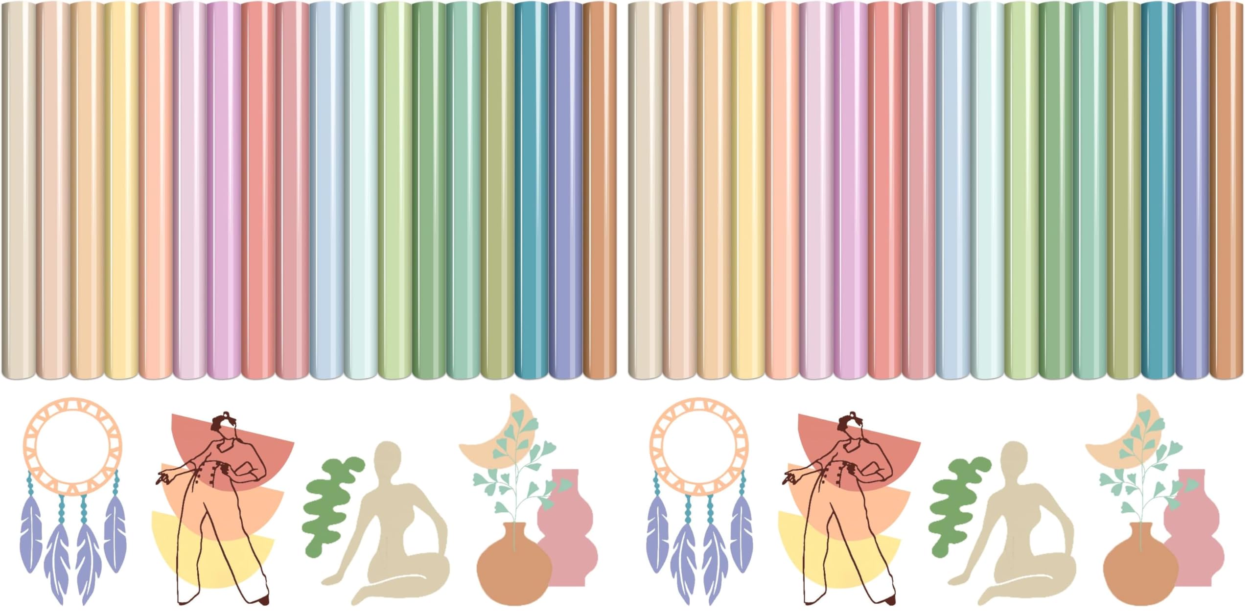 Tintnut Einfarbig Boho Set Plotterfolie Textil Iron on Folie Heat Transfer Vinyl 18 Blätter 12"x10" Flexfolie Plotter Textil für Kleidung und Taschen, Kompatibel mit Meisten Plotter (Packung mit 2)