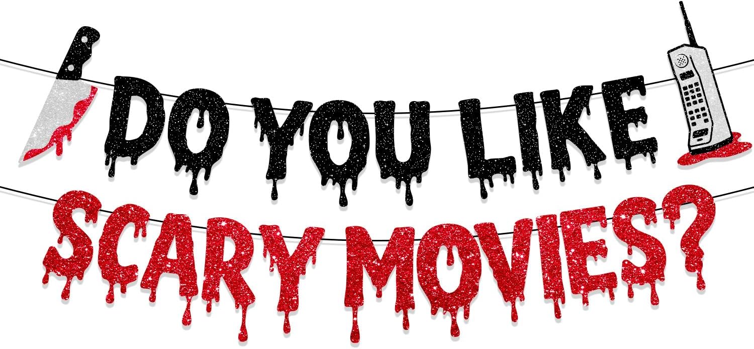 Halloween Decorations, Scary Movie Night Glitter Banner