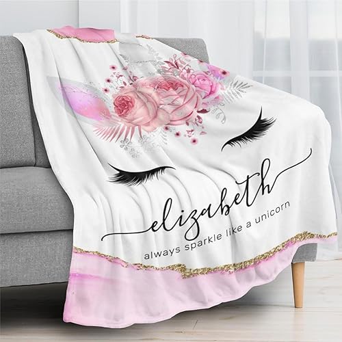 Miniatura 3 de Manta personalizada de unicornio floral mágico con nombre, mantas de bebé personalizadas para niñas, regalos personalizados para bebés, manta con