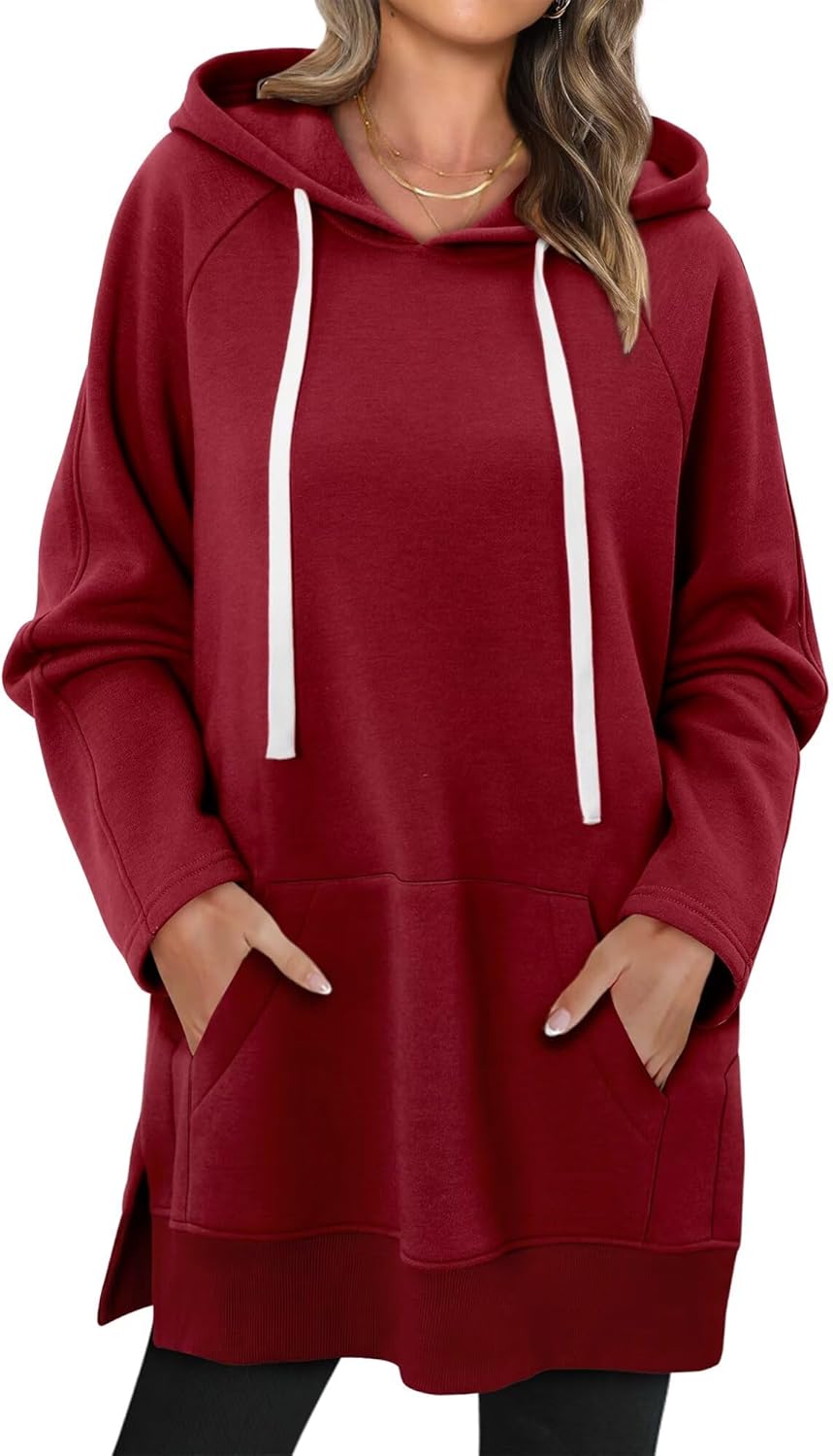 StunShow Women Oversized Sweatshirt Pullover Casual Split Hem Long Hoodie Dress with Kangaroo Pocket 2025 Fall - Image 4
